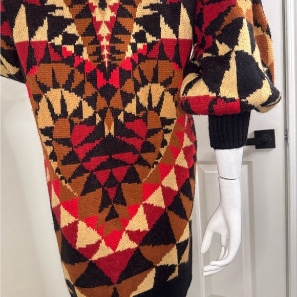 Farm Rio Geometric Patterned Cardigan Sweater - Black, Red, Brown - Picture 10 of 16